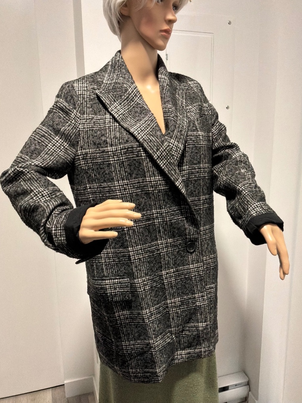 AllSaints Monochrome Oversized Houndstooth Plaid Blazer Jacket Size 6